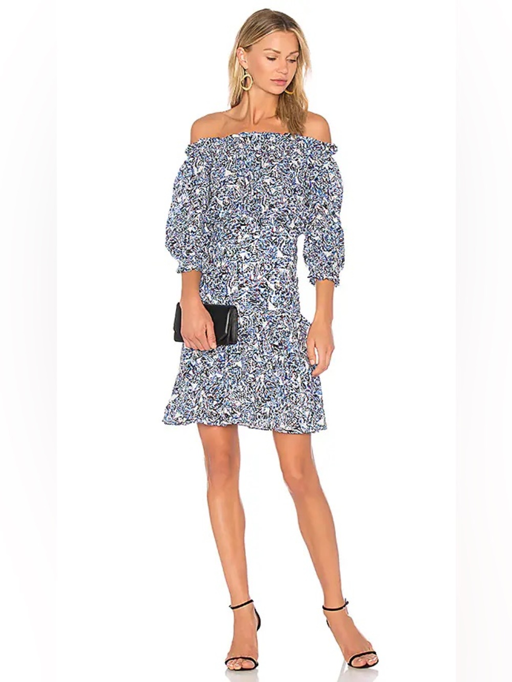 SALONI Grace Off the Shoulder Silk Mini Dress in Porcelain Fiesta Size 0